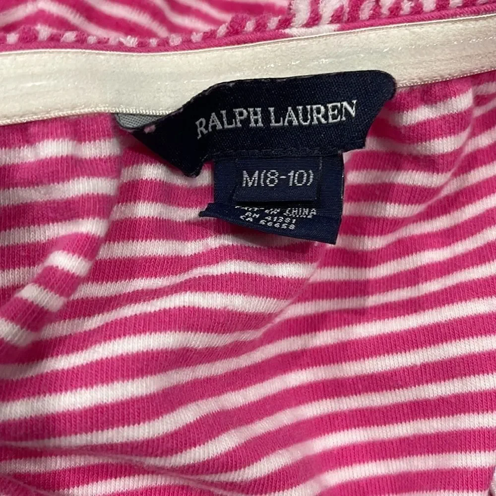 Ralph Lauren Girls Pink And White Strapless Ruffle Romper Sz M
